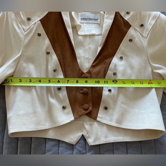 YOUNG EDWARDIAN Rare Vintage Ivory/Brown 2 Piece Set Bolero Jacket/Skirt Size 9 - Picture 14 of 14